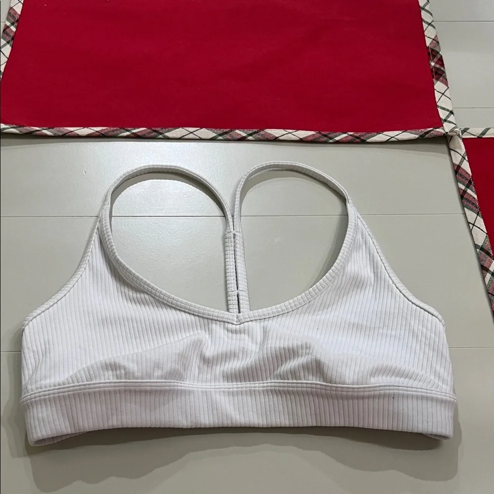 ALO Yoga White Ribbed Racerback Sports Bra